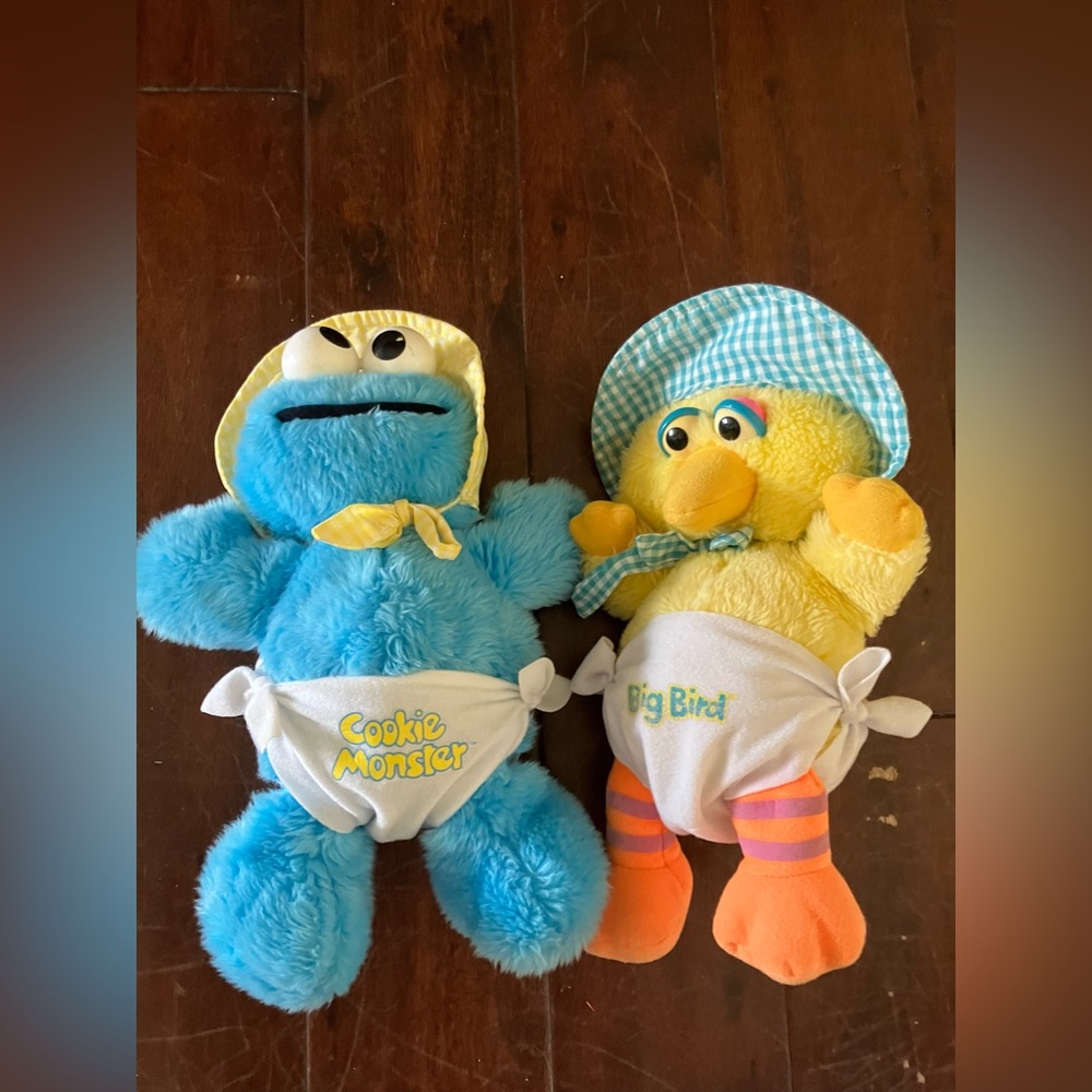 Vintage Baby Cookie Monster and Baby Big Bird Plush